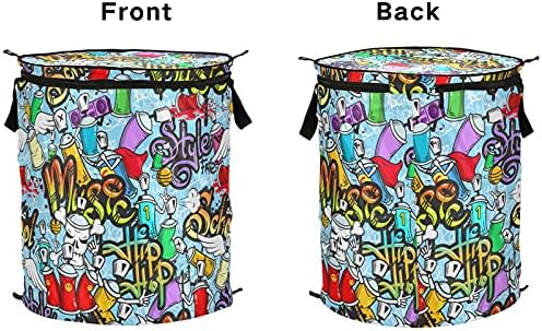 Graffiti colorido cesto de lavanderia com tampa de cesta de armazenamento dobrável Bolsa de lavanderia dobrável para dormitório
