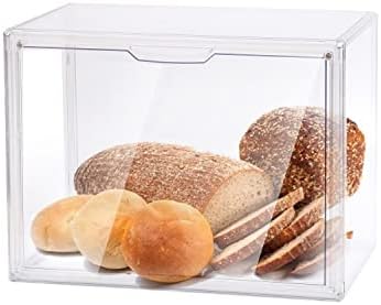 Caixa de pão grande e limpa Bohoidee para balcão de cozinha, pão acrílico para detentor de armazenamento empilhável contêiner plástico lixeira com porta magnética para bancada de despensa para bagel, bolos de xícara, muffins