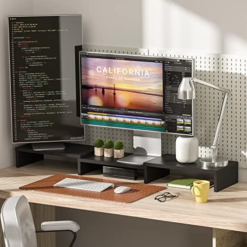 5RCOM Dual Monitor Stand, Riser de monitor de mesa com comprimento e ângulo ajustáveis ​​de 48,2 , organizador de mesa, suporte de computador para monitor de desktop para laptop, preto