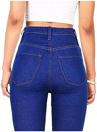 ANDONGNYWEWWWWWLERE Feminino Cantura alta jeans magra High Rise Slim Fiit calças jeans elásticas com bolsos com zíper