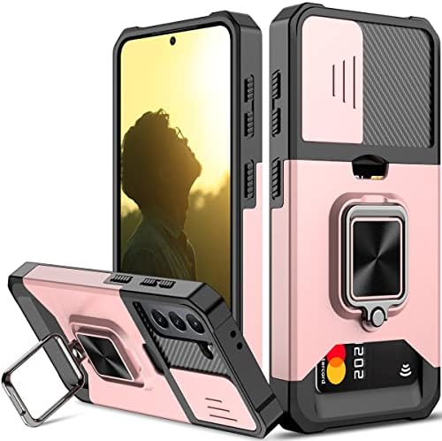 NVOLLNOE PARA SAMSUNG S22 Case com tampa de câmera deslizante Proteção pesada Galaxy S22 Caixa com suporte de cartão magnético para Samsung S22 5g 6,1 polegadas