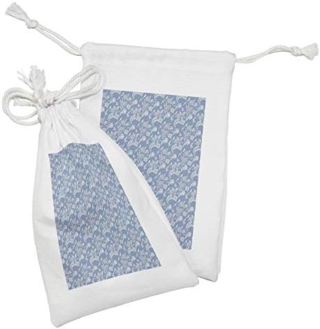 Conjunto de bolsas de tecido azul e branco de Ambesonne e 2, ilustração do padrão de flores do jardim em estilo vintage,
