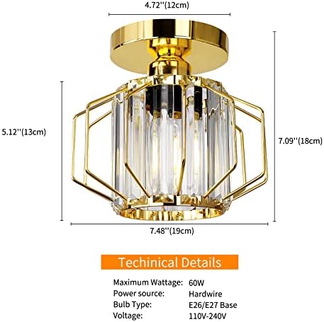 Luz de teto de montagem nivelada - Luz de teto de ouro Easric Modern Light Light Lights Crepous Mini Chandelier de Cristal para Banheiro