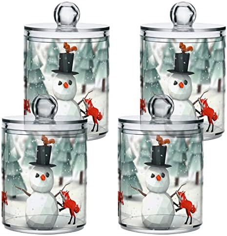 Yyzzh Red Fox Snowman Snowrrel Christmas Florest Snowflake 4 Pack Pacote Distribuidor de QTIP para cotonete Bola Swab Ball Round Pads