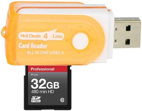 32 GB Classe 10 SDHC Card de memória de alta velocidade para Pentax Optio M50 S10 S12 S7. Perfeito para filmagens e filmagens contínuas em alta velocidade em HD. Vem com ofertas quentes 4 a menos, tudo em um leitor de cartão USB giratório e.