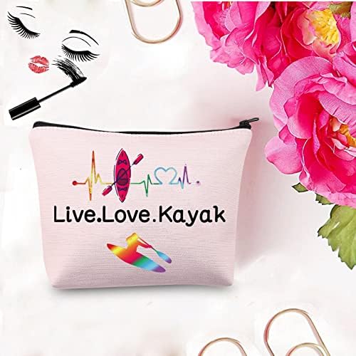 PXTIDY Kayaker Kayaking Gift Beach Kayak Canoe Lover Cosmetic Bag Live Love Kayak Canvas de zíper para caiaque Kayak