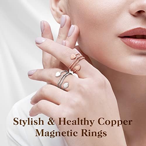 Anel de drenagem linfática de Mahnco para mulheres, anel magnético de drenagem linfática anéis de cobre ajustáveis ​​para artrite Tunnel do carpo, presente de joias de cobre puro