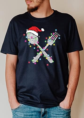 T-shirt de almoço de Natal do Papai Noel, camiseta de dama de almoço de Natal, camiseta do trabalhador de cafeteria,