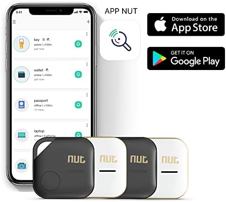 Localizador de chaves nozes, nutpro 4pack + mini 1pack, localizador de itens do rastreador Bluetooth com cadeia de chaves para carteiras