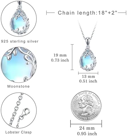 Svodea Teardrop Moonstone Colar para mulheres, 925 Silver Silver Silver criou colares de filigrana em forma de gaiola
