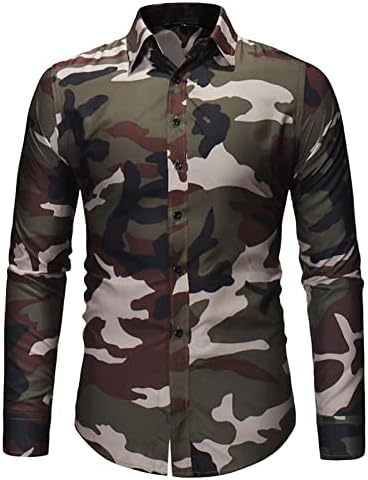 Camuflagem impressa masculina camiseta slim fit manga longa smoking camisetas de vestido regularmente de caça a seca rápida
