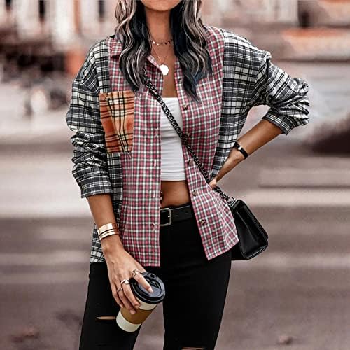 Cardigans da Escola Lapela Mulher Tratada Cardigã de Mangas Salvadas Elegante Gingham Fall Comfort super macio Oversize