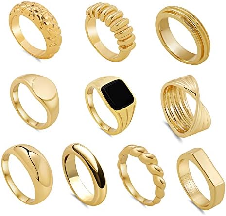 SLOONG 10pcs clássico ring ring ring conjunto de 14k anel de anel de anel de ouro de 14k, anel de empilhamento da banda