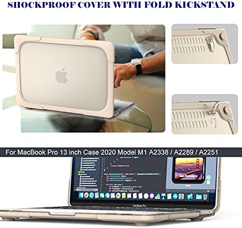 Mektron para MacBook Pro Caso de 13 polegadas M1 M2 A2338 A2289 A2251 Touch Bar & Touch ID 2022 2021 2020 Lançamento, Camada de camada dupla dura e pesada Tampa de proteção dupla com Kickstand, Khaki