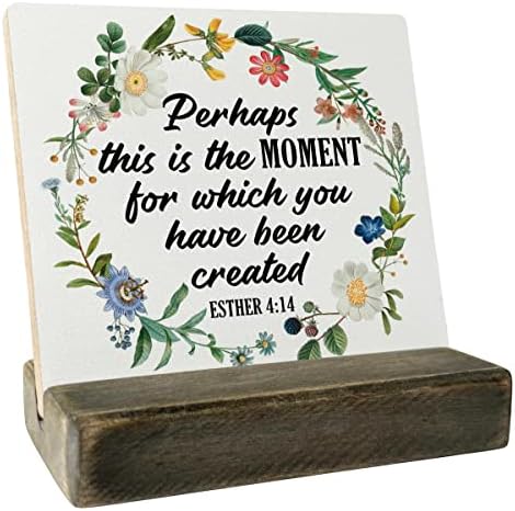 Citação Christian Cote Wood Sign Gift, Esther 4: 14- Este é o momento, placa com suporte de madeira, presente de placa
