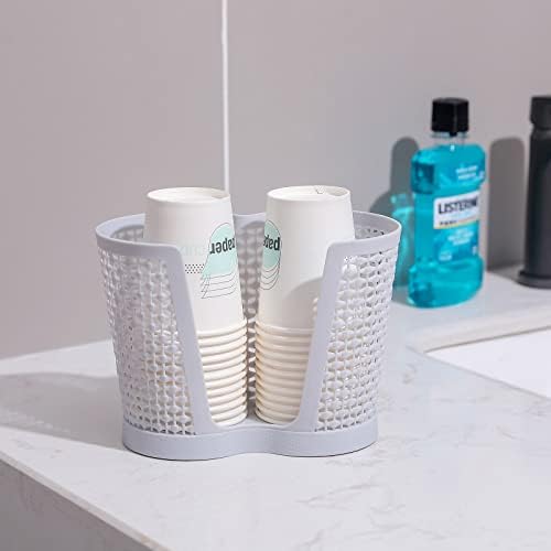 Distribuidor de copo de papel de plástico pequeno suporte de copo de papel descartável - Suporte de armazenamento para enxaguar xícaras em bancadas de vaidade do banheiro - cinza