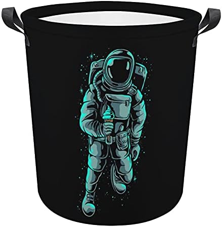 Astronauta segurando sorvete oxford pano cesto de lavanderia com alças cestas de armazenamento para organizador de brinquedos