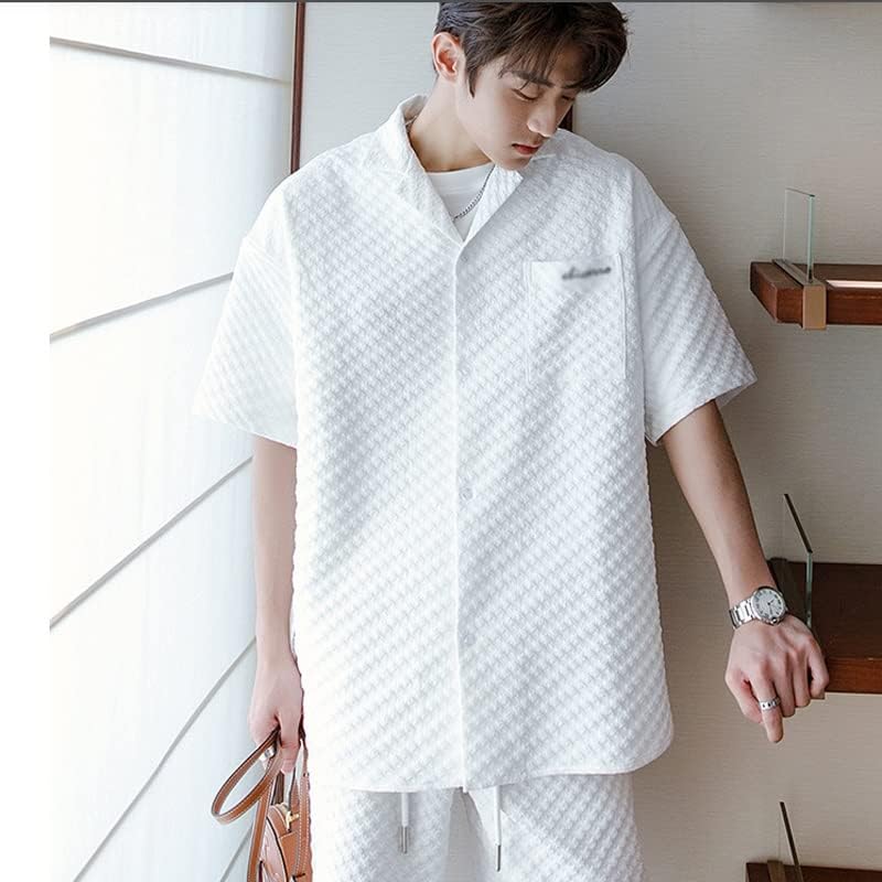 Feer White Black Shirts Shorts Defina o traje de verão de roupas masculinas de roupas coreanas de rua