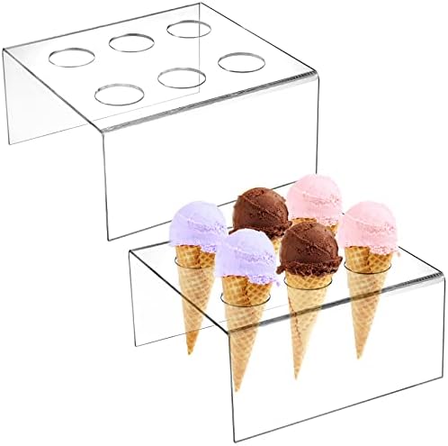 Hedume 2 pacote 6 buracos stand de cream de casquinha de acrílico, exibição de cone de tubo crocante de sorvete transparente,