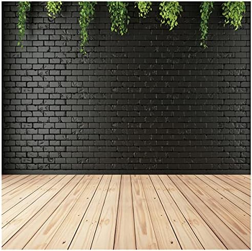 DHXXSC 10x10ft Limpo de tijolos pretos Fotografia de parede de pano de fundo Wood Floor verde retrato fotografia adereços de tijolos pretos pisos de madeira dh-94