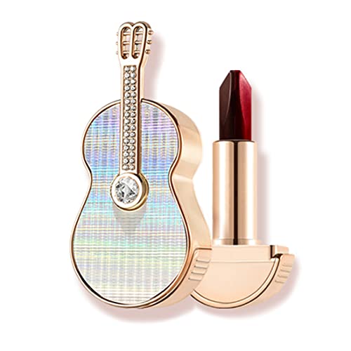 Lipstick de guitarra de arco -íris Batom em forma de guitarra, 3 cores em 1 batom de violino, batom hidratante de esmalte labial fosco, cosméticos de maquiagem vintage à prova d'água longitudinalmente duradouros