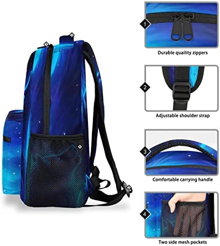 Mochilas de Wolf para meninos meninas, Blue Galaxy Cool Wolf Lightweight School Backpack Laptop College Bookbag, Daypack casual de viagem, camping de computadores