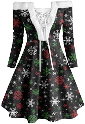 Mrgiinri Vestidos de Natal feios para mulheres Casual 2022 Manga longa de retalhos de retalhos fora do ombro Vestido de festa de Natal na altura do joelho