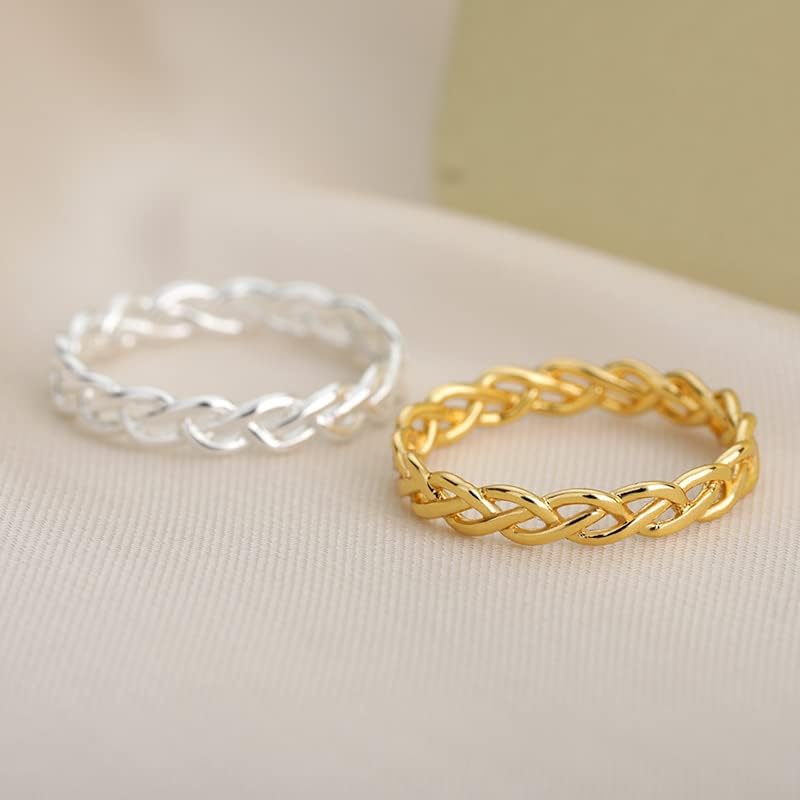 T3store casais de moda anéis de cadeia Ringas vintage Twisted Twisted Geométrica Jóias de joalheria de dedos da moda anéis de cadeia - cor de ouro - 7-27002