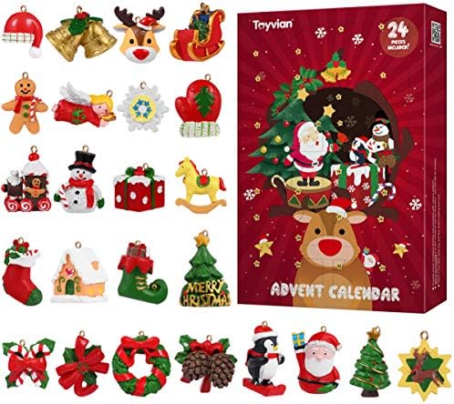 Calendário do Advento 2021 - Calendário de contagem regressiva de Natal - Calendário do Advento com 24 ornamentos suspensos - calendário do advento para crianças com árvore de natal decoração