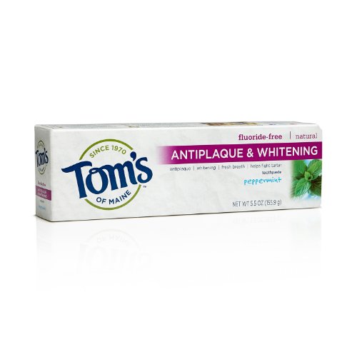 Tom's do Maine 683079 Antiplaque e Crega de dente natural sem fluoreto, hortelã-pimenta, 5,5 onças, 24 contagem