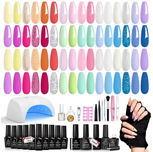 Kit de esmalte de gel de gel de 52 pcs com kit de partida leve LED UV e gel de unhas de unhas 15ml Clear UV LED BLOSSOM Gel Polish