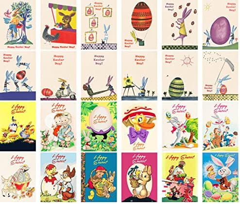 Adesivos grandes da Páscoa 24 PCs Cute Bunny Bunny Antigo Livro Ilustrações Vintage Flonz Efêmer para Artesanato e Scarpbooking