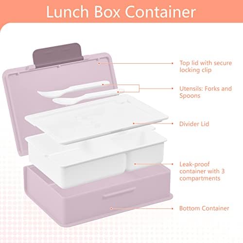 Boenle Color Elk Bento Lunch Box for Kids Bento Box com 3 compartimento, contêineres de almoço embutidos Fork e BPA sem vazamento, rosa