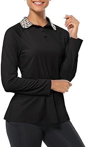 Koralhy feminina Golf Polo de manga longa camisas de tênis de tenis de pescoço rápido V Sports UPF 50+