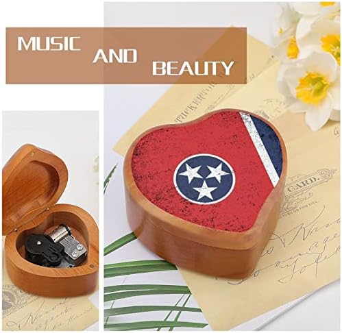 Tennessee State Flag Wooded Music Boxes Vintage Graved Heart Musical Box Presente para o aniversário do dia dos namorados