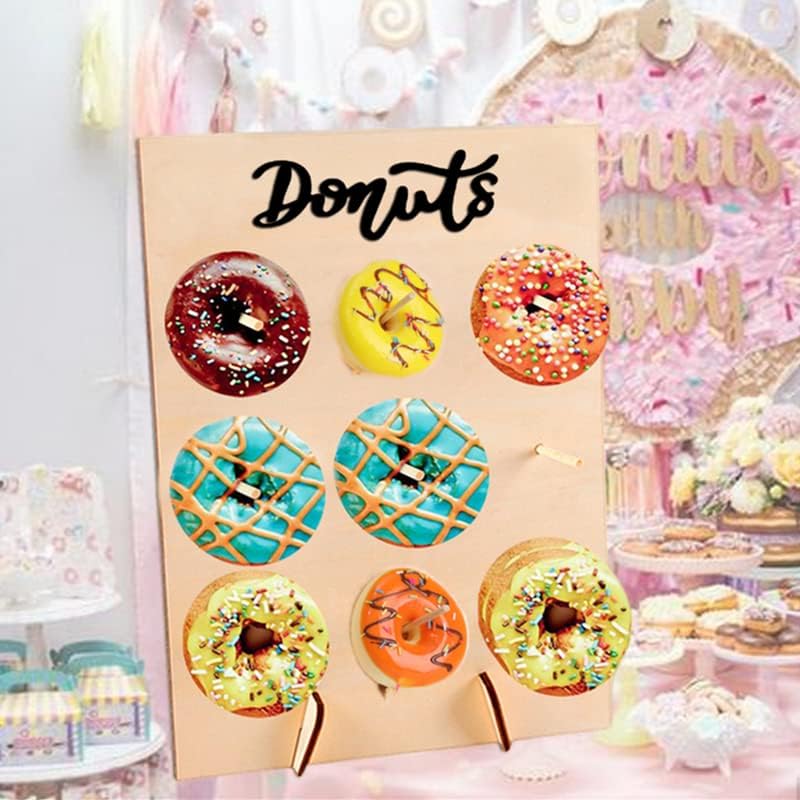 2 PCs Wood Donut Wall Display Stand reutilizável Rústico Donuts Donut Party Supplies for Wedding Birthday Family Party Festival Table