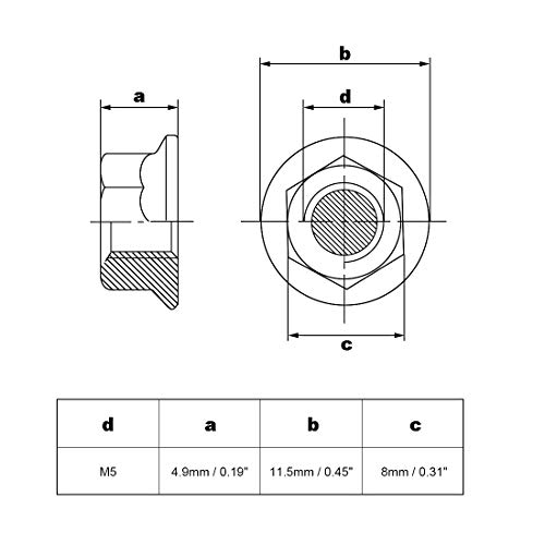 UXCELL M5 FLANGE HEXTURA NOTAS DE FLANGE, 304 ATELA ANTECIMENTO, 25 PCS