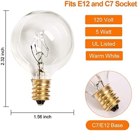 Lâmpadas de substituição de Rincentd G40 de 5 watts Lâmpadas de globo transparente se encaixam na base E12 Candelabra, lâmpadas
