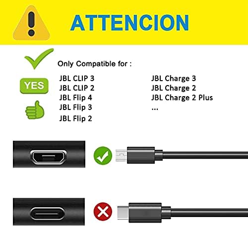 Micro USB Cabo de carregador de substituição para o clipe JBL 3, 2, JBL Flip 4, 3, 2, JBL Charge 3, 2, 2 Plus à prova d'água portátil