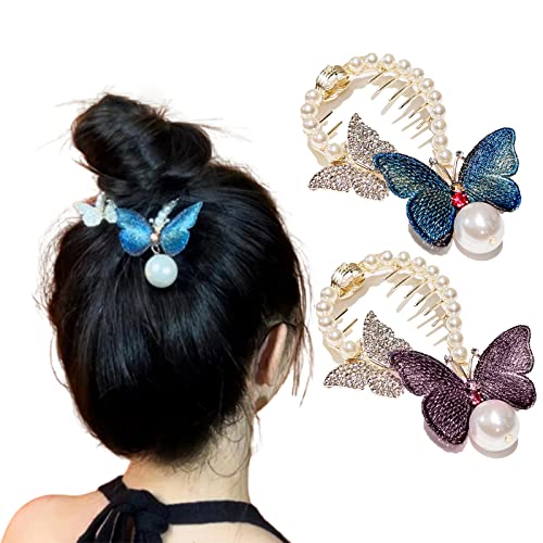 Garra de borboleta Clipes, cabelos de fivela de rabo de arco, luz de luxo de luz de luxo de luxo de gancho de cabelo para mulheres meninas, acessórios para o cabelo com pérolas e strass