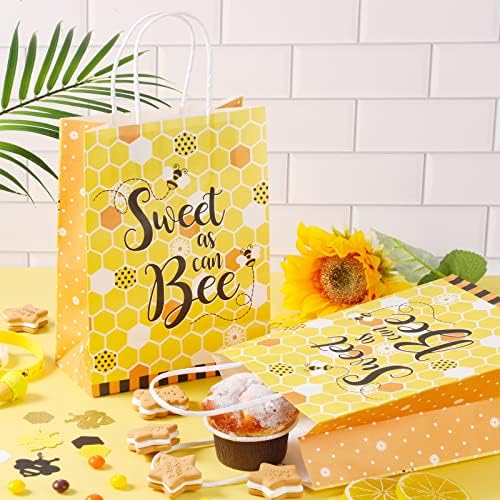 Contere -se o tema de abelha de abelhas, abelhas, abelhas, festas de abelha, sacos de brindes de abelhas, doces como podem abelhar bolsas de abelha com alça para festas de aniversário suprimentos para chá de bebê