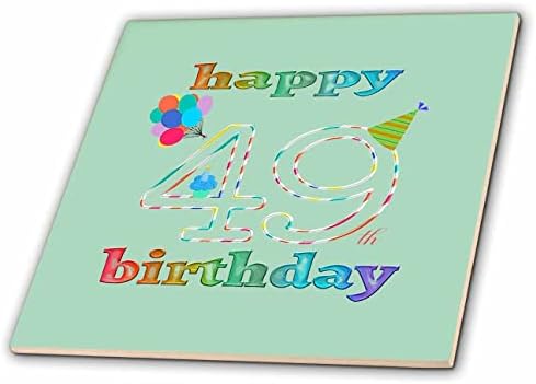 3drose feliz 49º aniversário, cupcake com vela, balões, chapéu, colorido - azulejos