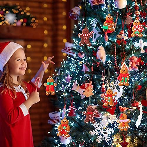 24 Peças Ornamentos de gengibre de gengibre de gengibre Ginger -pbread Man Christmas Decorações de Ginger -pão de Natal Ornamentos de Resina Decorativa decoração de gengibre para a árvore de Natal