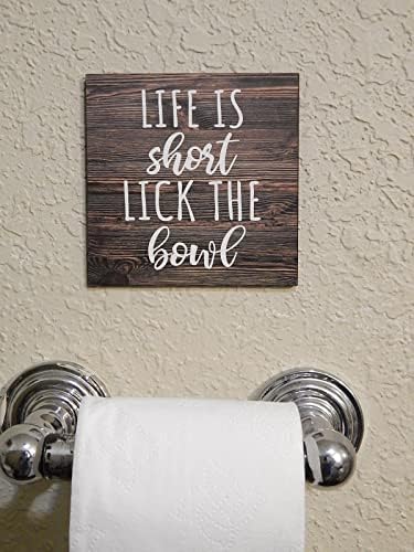 A vida é curta lamber a tigela engraçada banheiro banheiro plataforma de prateleira - imagem impressa afixada em 5 x 5
