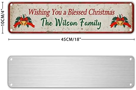 Nome de lata de lata de Natal vintage Desejo -lhe uma abençoação de metal de natal sinaliza as frutas da família Wilson Wreath Wreath