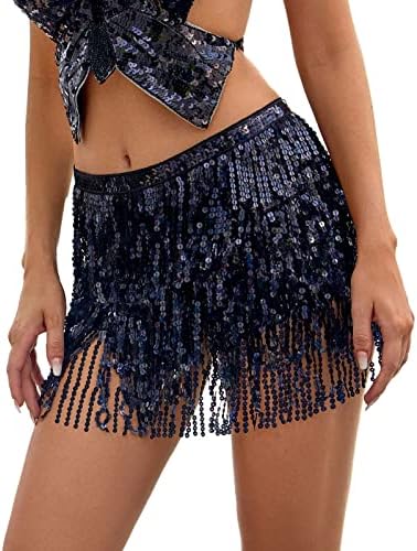 Yivilhor Belly Dance Hip Tassel Salia Lenço de lantejout Skrap Wrap Sparkle Skirt Rave Costume para mulheres