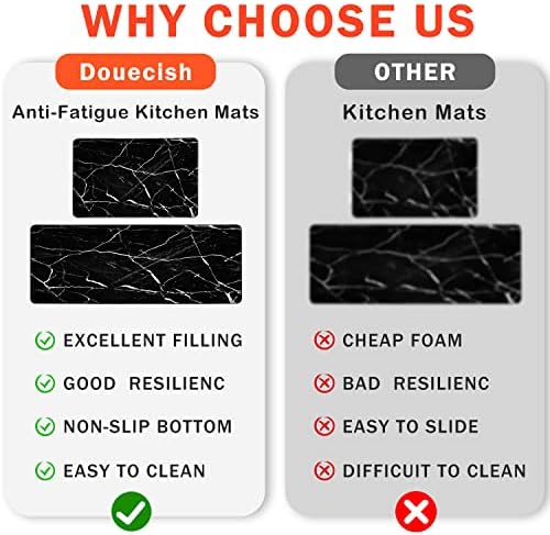 Doucish Black and Brancy Mármore Anti-Fatiga Tapetes de Cozinha Defina o tapete de cozinha à prova d'água não esquisita