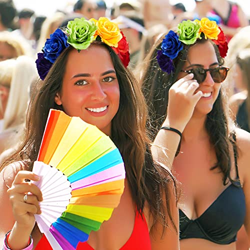 Giegxin 6 peças Orgulho gay arco -íris Flor da cabeça da cabeça do arco -íris Acessórios Acessórios esticados Rosa Flor da cabeça Coroa floral para LGBTQ Bissexual Pride Party Supplies Acessórios havaianos