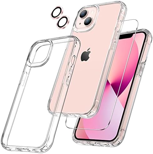 Maxdara [3 em 1 para iPhone 13, com protetores de tela de vidro temperado + protetores de lentes de câmera Caso de proteção militar para iPhone 13 6,1 polegadas rosa