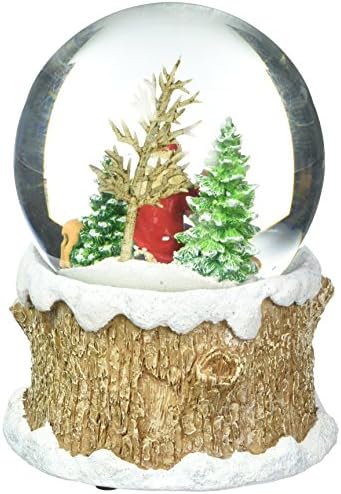 Glitterdomes 100mm Musical Glitter Dome, apresenta Papai Noel com animais da floresta em uma árvore como a base com um guaxinim espreitando, 5,75 polegadas